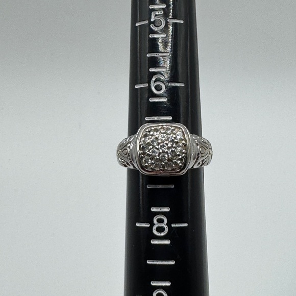Vintage-Style Sterling Silver Ring with Pave Setting - Size 7 - Picture 14 of 16